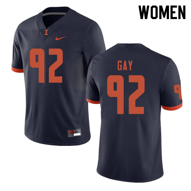 Women #92 Isaiah Gay Illinois Fighting Illini College Football Jerseys Sale-Navy